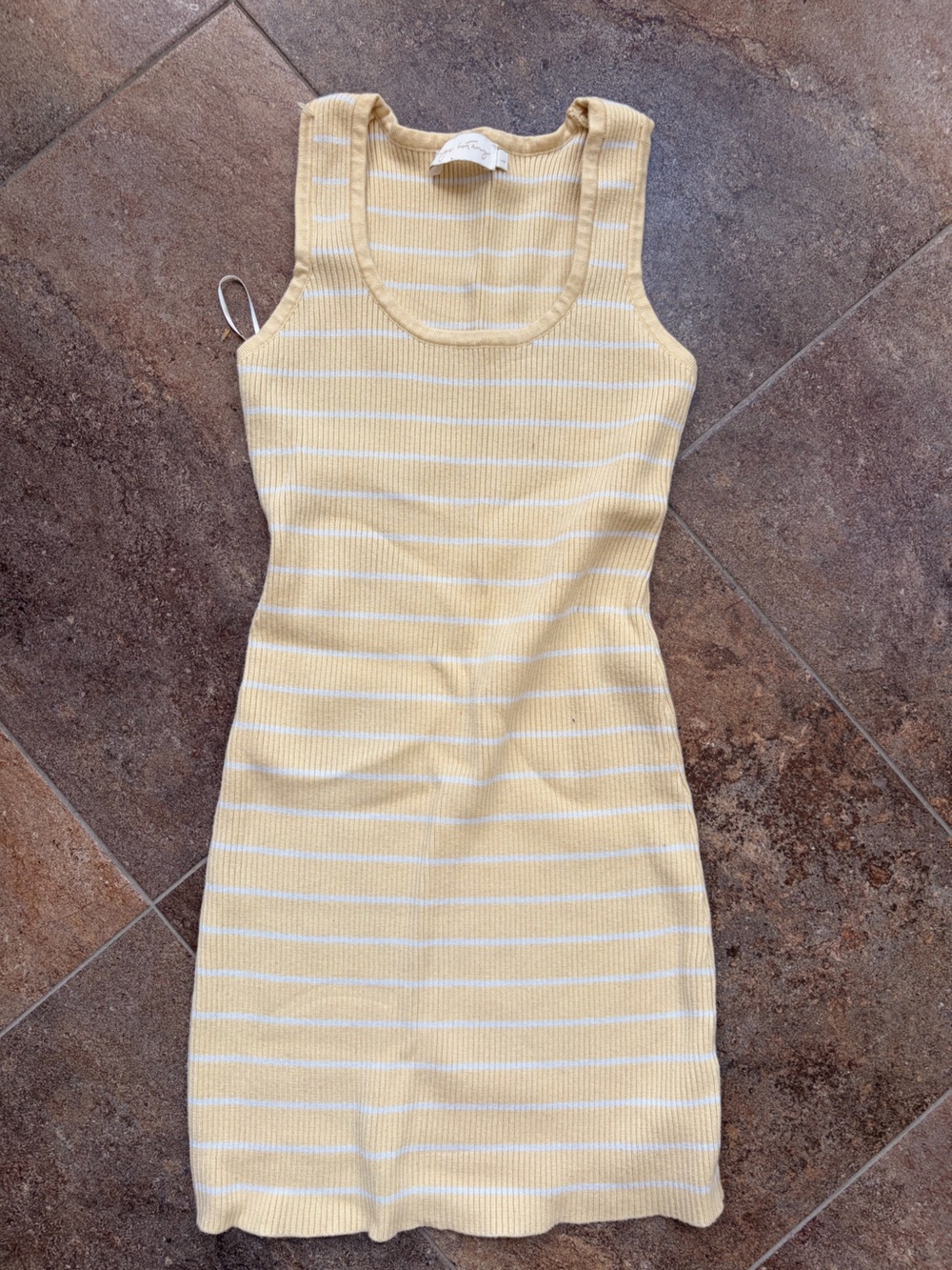 🌼Sleeveless Ribbed Knit Dress in Yellow Stripe